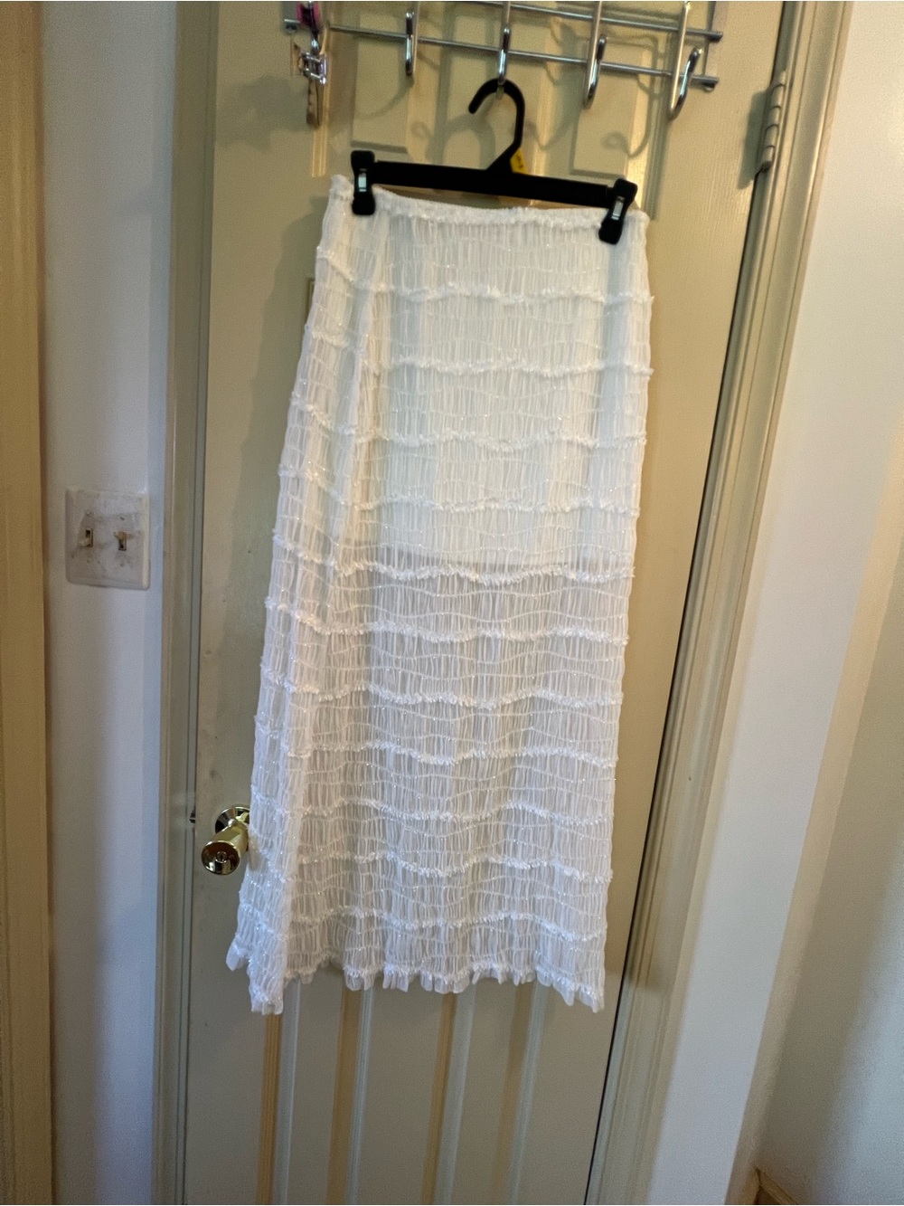 Women's White Smocked Maxi Skirt - Lightweight Tiered Design